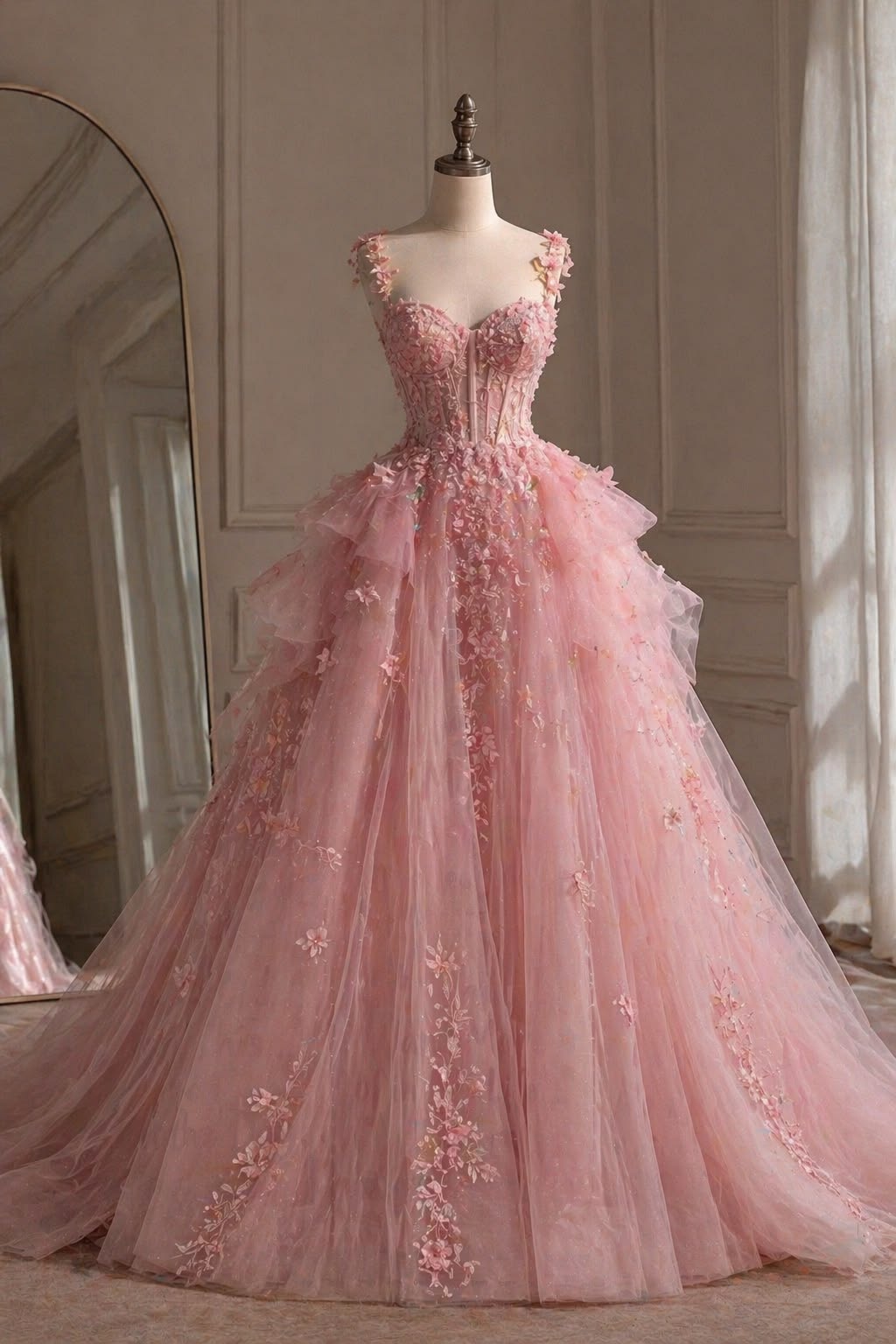 Fairytale Pink Prom Dress Ball Gown Sweetheart Princess Long Party Evening Formal Gown RC1160