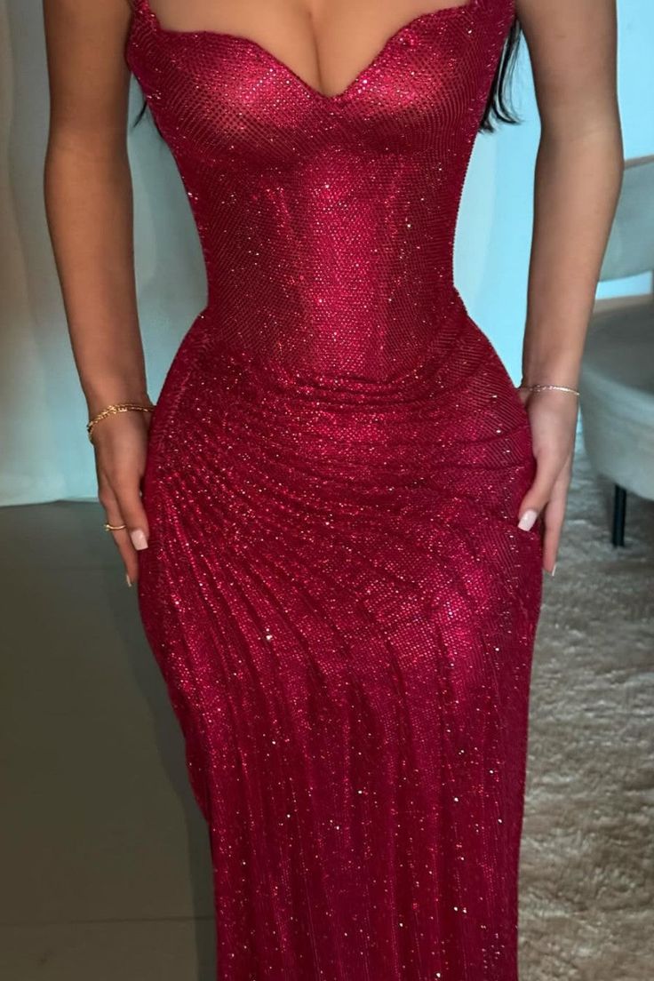 Glitter Bodycon Prom Dress with Sweetheart Neck Spaghetti Straps Ruched Side Slit For Teens High Schools AB1989