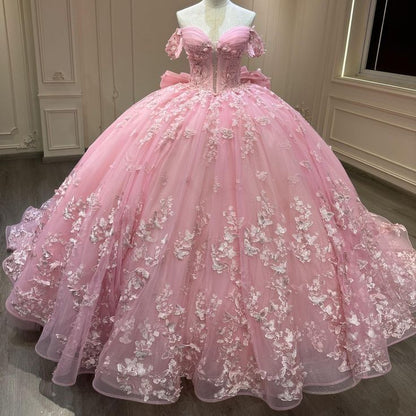 Dreamy pink Princess Ball Gown Wedding & Formal Events Off The Shoulder With Butterfly Quince Dress Quinceanera Dresses Birthday Outfits RB8230