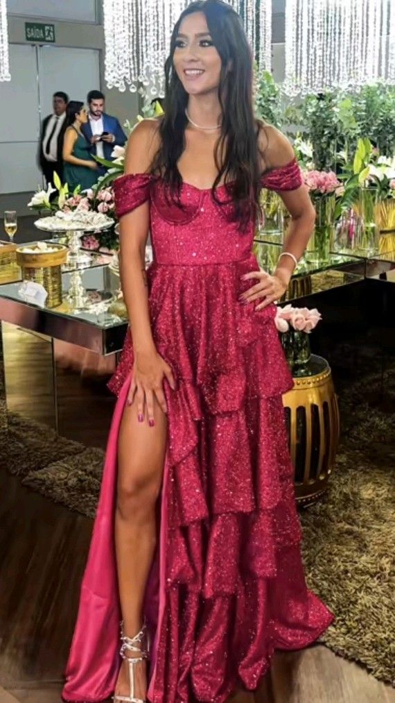 Sparkly Prom Dresses Off The Shoulder Fuchsia Pink Sequins Senior Fashion Long Prom Dresses Party Gowns AB343