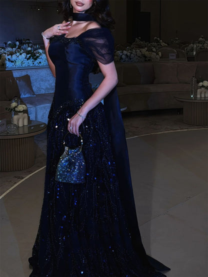 Customized Special Occasion Dress Navy Blue Prom Dresses Luxury Dress Sharon Happy Evening Dresses AB1049