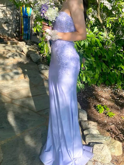 Mermaid Marine Ball Dresses Floor Length Formal Gowns Lilac Strapless Prom Dresses Evening Dress AB709