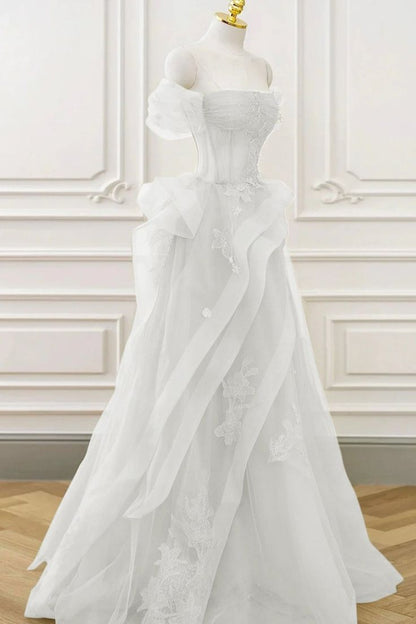 Elegant Sage Green Tulle Lace Prom Dress Off The Shoulder Long Evening Party Dress Prom Gowns AB327