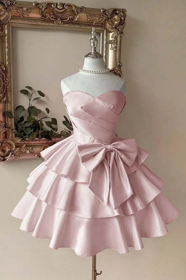 Strapless Sweetheart Sleeveless Short Prom Dress With Pleated Blushing Pink Homecoming Dresses N2117