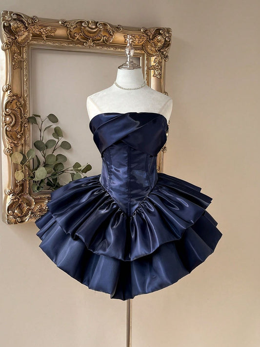 Strapless Waist-Cinched Double-Layer Cake Skirt Dress, Suitable For Singles Party, Wedding, Graduation Homecoming Dresses N2118