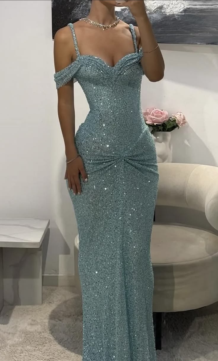 Glitter Bodycon Blue Straps With Sequined Long Prom Dresses Mermaid Bodycon For Women N4114