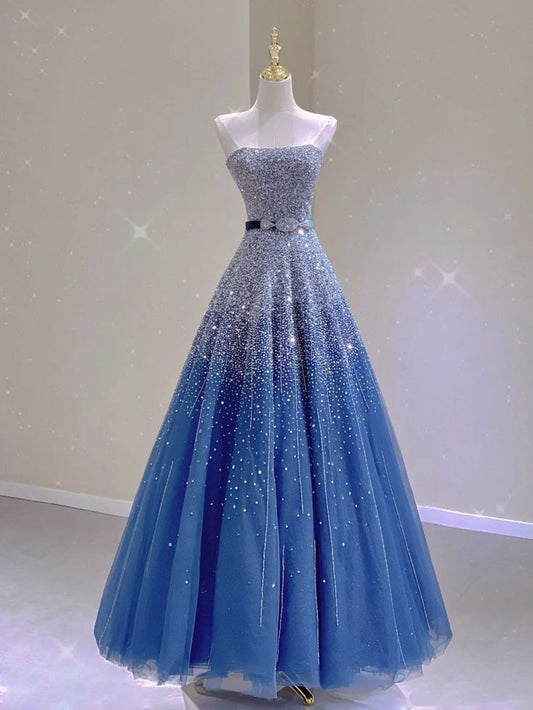 Classy Ball Gown Prom Dresses Inspiration 2026 Royal Blue Tulle Evening Dress With Beads For Teenagers High Schools AB1936