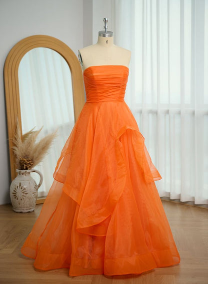 Elegant Ball Gown Strapless Dusty Orange Tulle Evening Women Party Dresses Long Formal Prom Dress 16 Birthday Gown AB1291