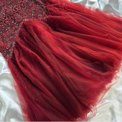 Modest Mermaid Sweetheart Burgundy Tulle With Beads For Women Party Dress Long Formal Prom Dresses 22th Birthday Outfits AB1363