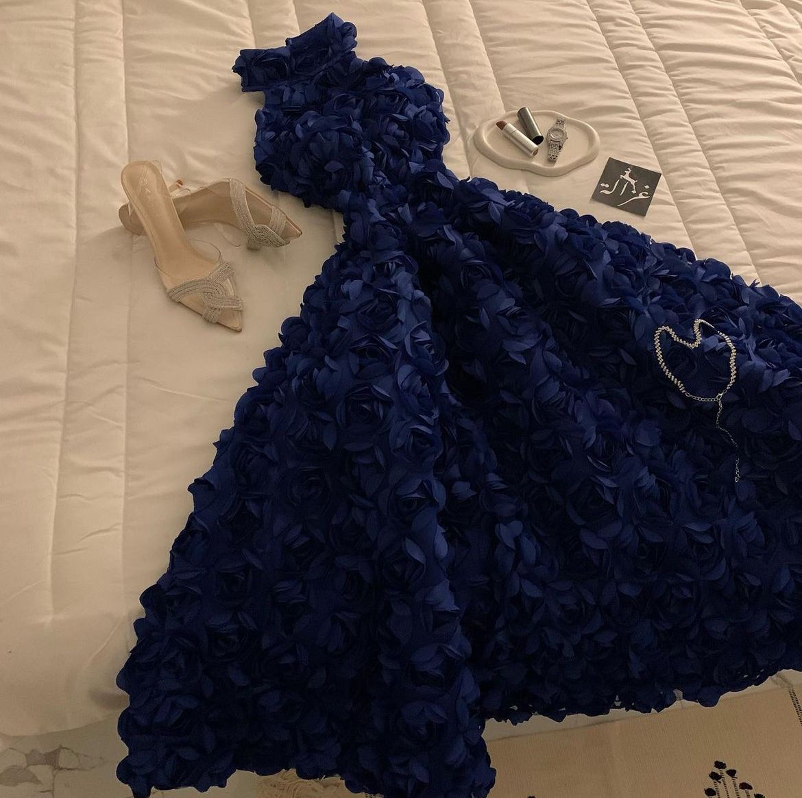 Beautiful A Line High Neck Royal Blue With Flowers 17th Birthday Homecoming Dress Graduation Outfits RB6807