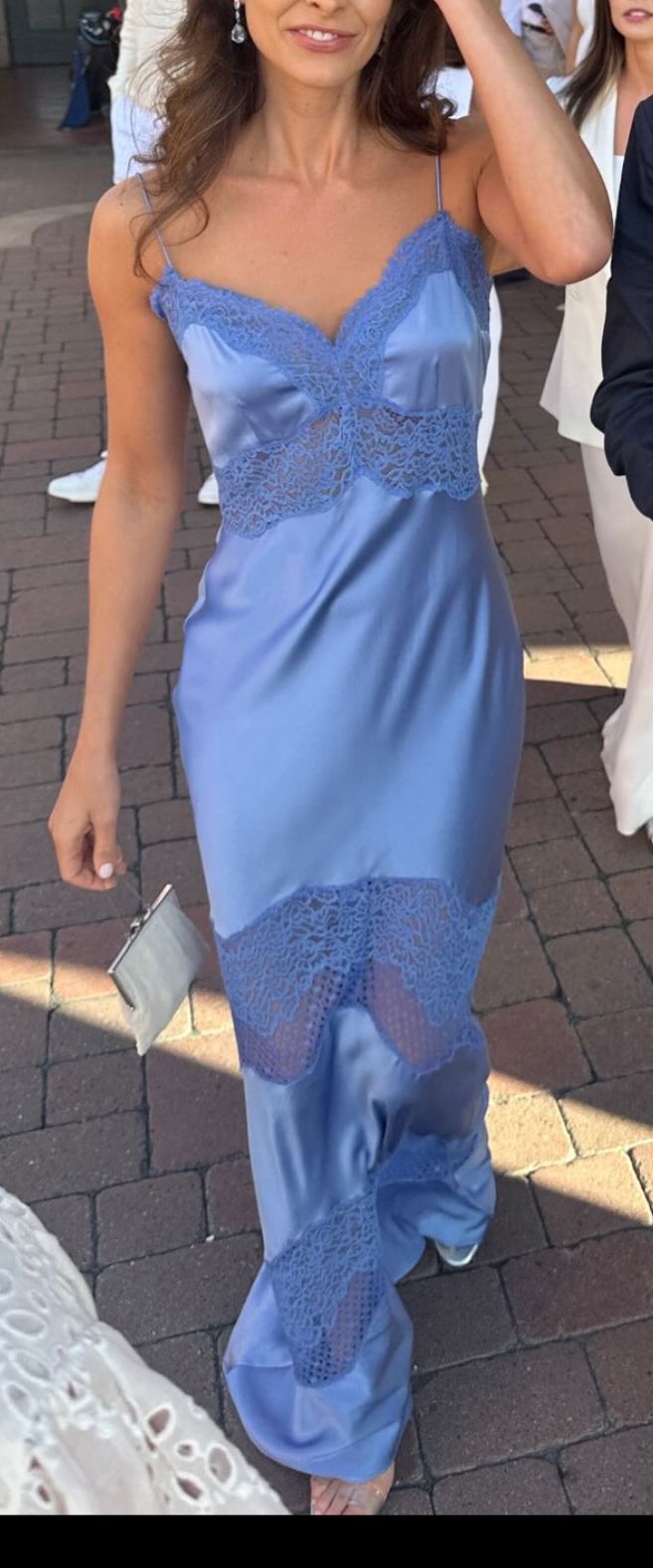 Modest Sheath Spaghetti Straps Blue Satin Long Evening Summer Beach Black Tie Formal Dresses Spring Wedding Guest Dress N1391