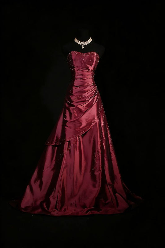 Sweetheart Satin A Line Prom Dresses Beaded Formal Evening Dress Formal Dress N777