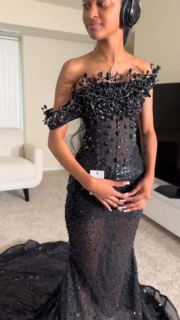 Sexy Mermaid Strapless For Black People Prom Dresses Sequin Beaded Crystals Long Formal Evening Party Gowns N788