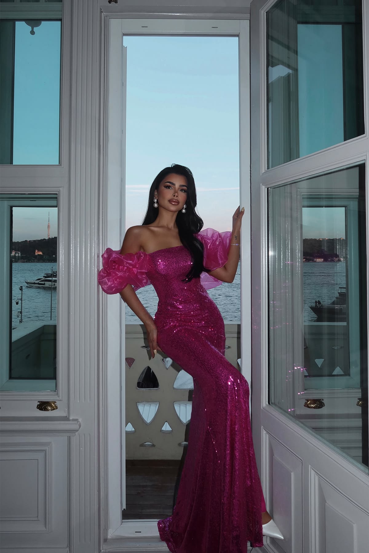 Modest Mermaid Off The Shoulder Sequins With Sleeves Evening Dresses High School Teens Senior Night Prom Party Outfits AB2535