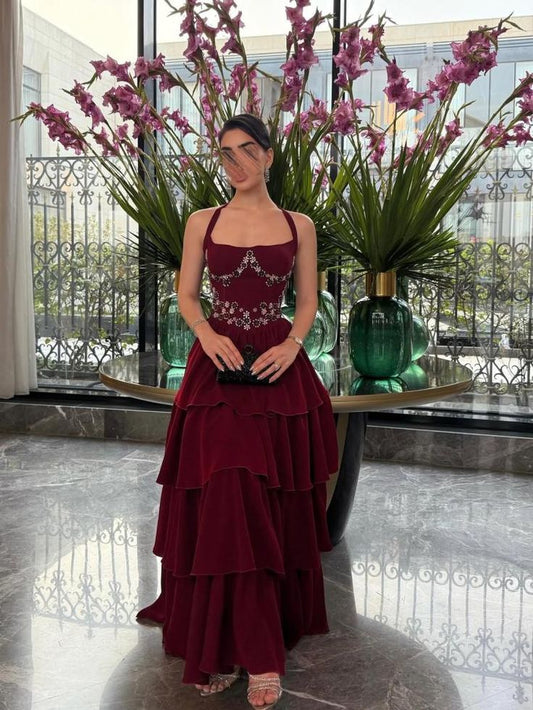 Charming A line Halter Burgundy Prom Dresses Inspiration For Teens Formal Dress Party Outfits Prom Gown Ideas AB003
