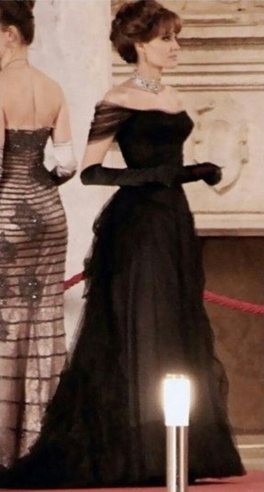 Vintage Ball Gown Black Birthday Party Dresses Off The Shoulder Prom Dresses Outfits Formal Dress N532