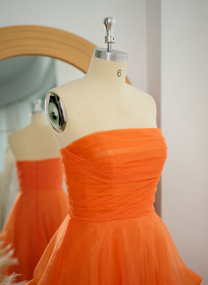 Elegant Ball Gown Strapless Dusty Orange Tulle Evening Women Party Dresses Long Formal Prom Dress 16 Birthday Gown AB1291