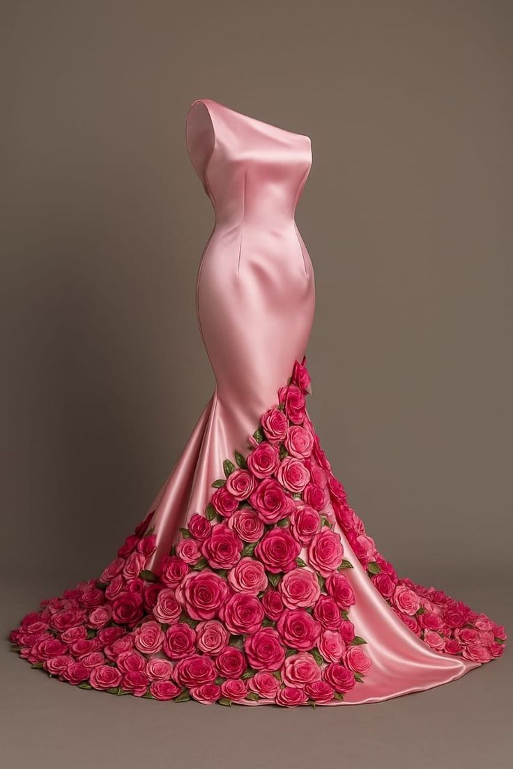 Classy Mermaid One Shoulder Pink With Flowers Maxi Prom Dresses Evening Dress 20th Birthday Outfits N114