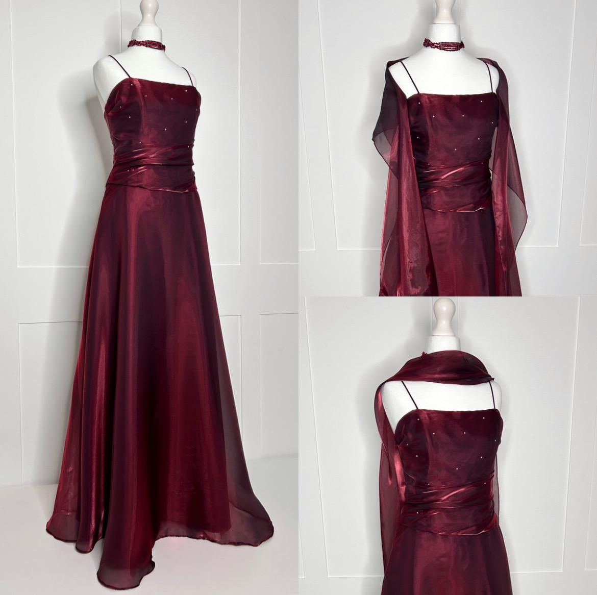 Vintage Prom Dresses A line Spaghetti Strap 90s Sleeveless Burgundy Evening Formal Dress RB3004