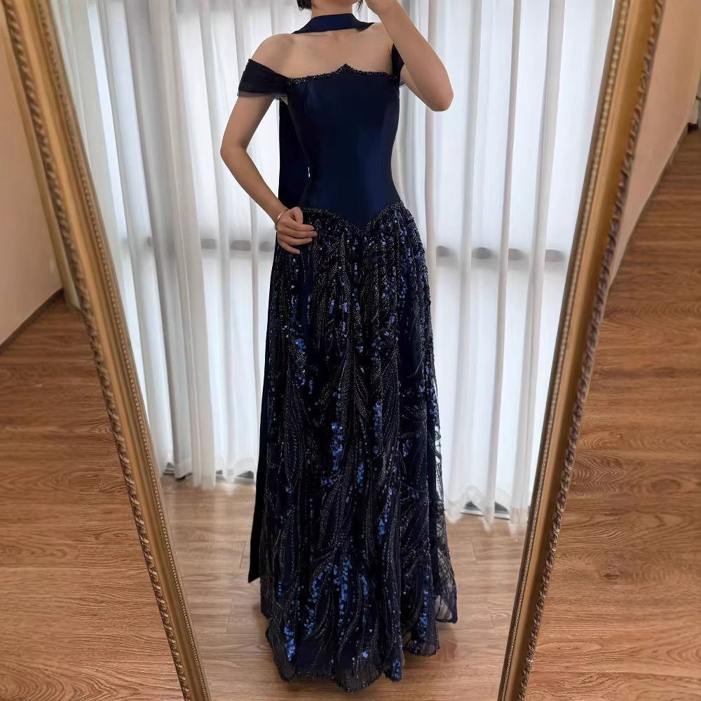 Customized Special Occasion Dress Navy Blue Prom Dresses Luxury Dress Sharon Happy Evening Dresses AB1049