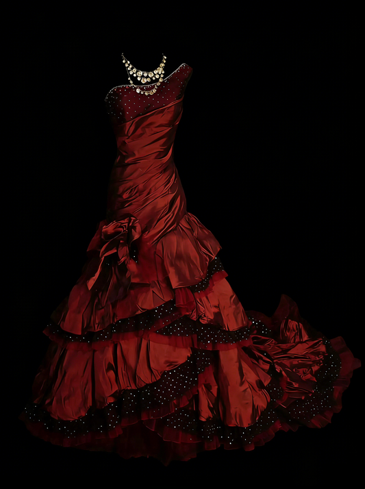 Sweet Mermaid Burgundy One Shoulder With Tiered Layers Ruffles Long Party Gowns Prom Dresses N2230
