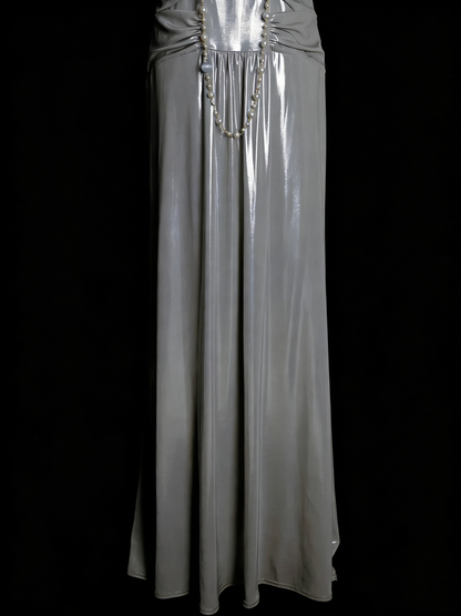 Simple A Line Spaghetti Strap Grey Senior 80s Prom Dresses High School Long Formal Dress N1334