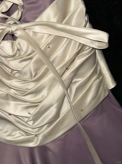 Glamorous Mermaid Strapless Lilac Satin High School Dances Prom Dresses 8th Grade Formal Outfits Evening Dress RB8462