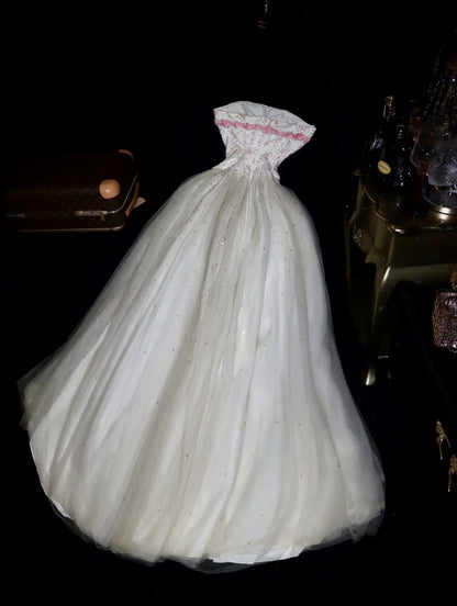 Timeless Ball Gown Strapless Tulle White School Dances Prom Dresses 8th Grade Formal Outfits Evening Gown RB8463