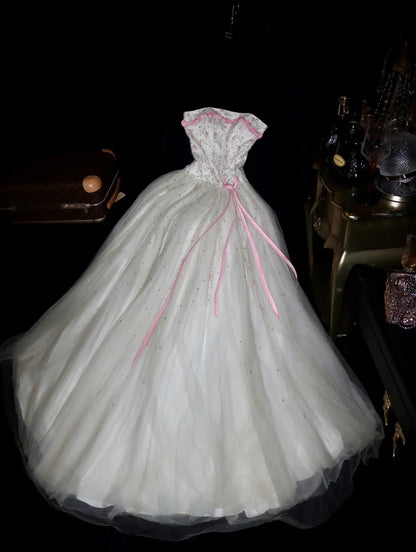 Timeless Ball Gown Strapless Tulle White School Dances Prom Dresses 8th Grade Formal Outfits Evening Gown RB8463