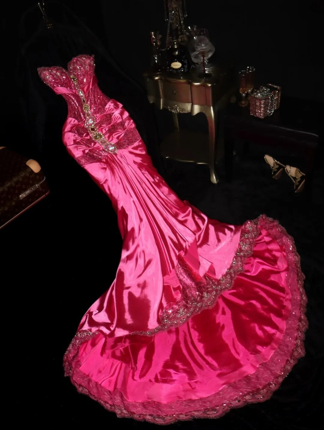 Sophisticated Mermaid Sweetheart Hot Pink Satin With Beaded School Dances Prom Dresses 8th Grade Formal Outfits RB8464