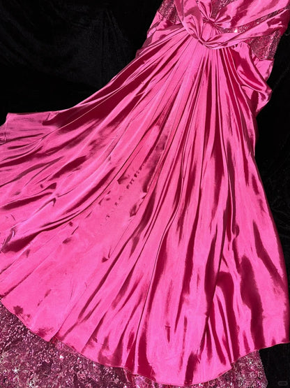 Sophisticated Mermaid Sweetheart Hot Pink Satin With Beaded School Dances Prom Dresses 8th Grade Formal Outfits RB8464