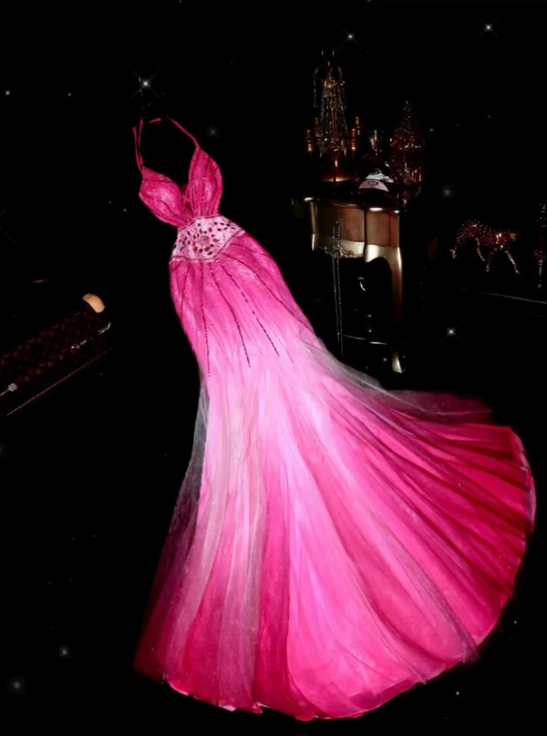Sophisticated Mermaid Halter Gradient Colors Hot Pink With Beaded School Dances Prom Dresses 8th Grade Formal Outfits RB8465