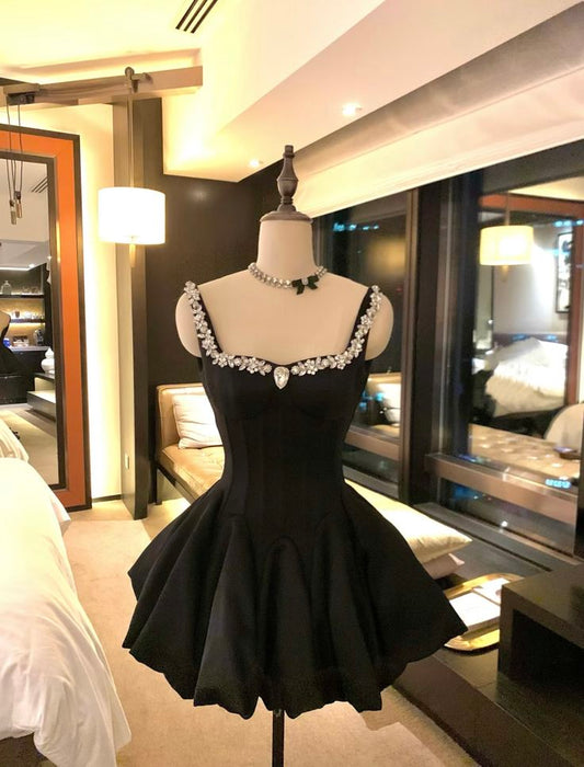 Aesthetic Ball Gown Square Neck Little Black Dress 18th Birthday Outfit Ideas Inspo Short Hoco Gown Homecoming Dresses RB3154