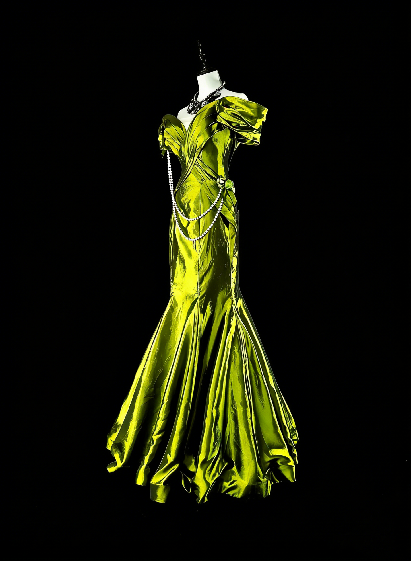 Dreamy Prom Dresses Vintage 90s Retro Off The Shoulder Olive Green Satin Long Formal Outfits N2366