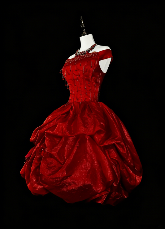 Unique Ball Gown Off The Shoulder Red Inspo Vintage Fashion 2000s Hoco Gowns Short Inspo Homecoming Dresses N2014