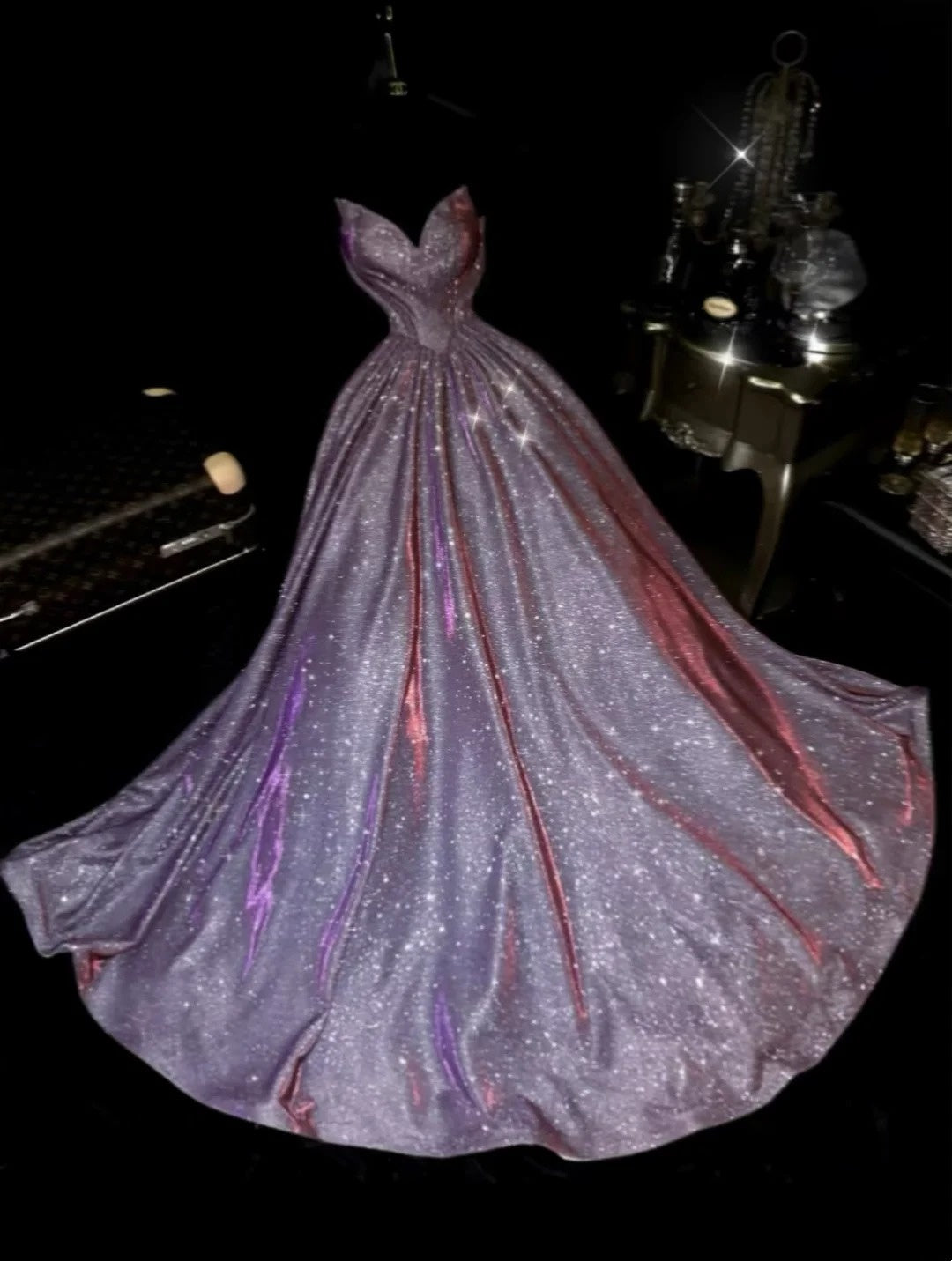 Elegant Ball Gown Sweetheart Lilac Sequin With Silver Corset Fitted Prom Dresses Formal Outfits Evening Night Dress RB8249