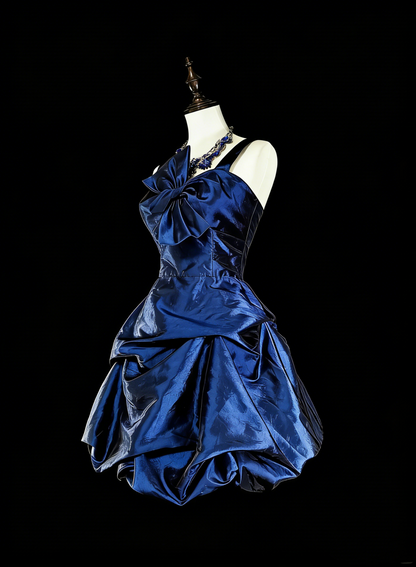 Pretty Sheath Spaghetti Strap Navy Blue Taffeta Graduation Short Mini Homecoming Dresses Hoco Dress N2721