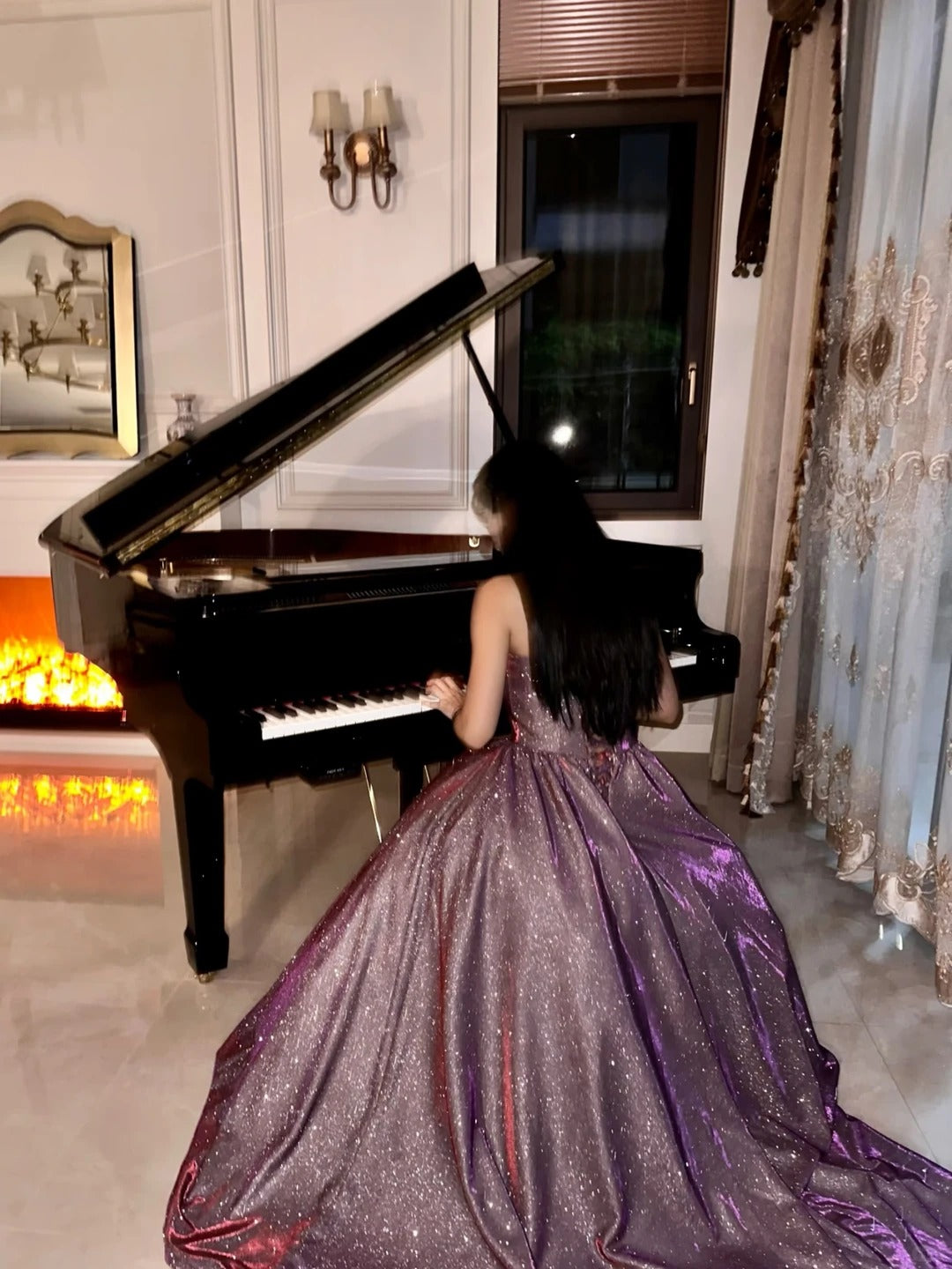 Elegant Ball Gown Sweetheart Lilac Sequin With Silver Corset Fitted Prom Dresses Formal Outfits Evening Night Dress RB8249