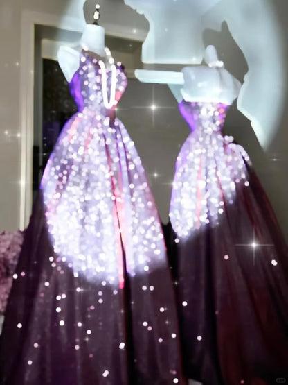 Elegant Ball Gown Sweetheart Lilac Sequin With Silver Corset Fitted Prom Dresses Formal Outfits Evening Night Dress RB8249