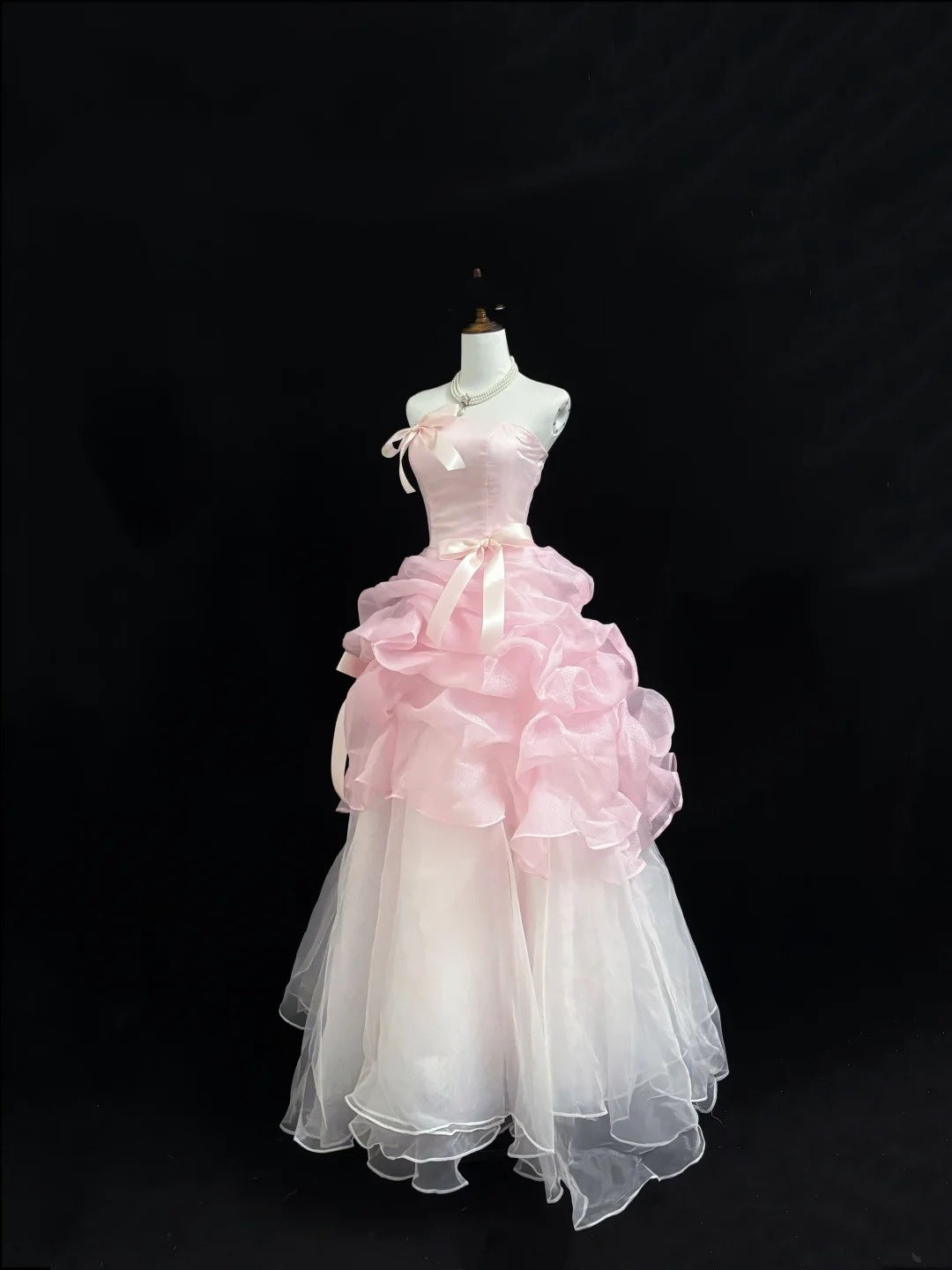 Sweet 15 Quinceanera Dress Ball Gown Strapless Pink With Ruffled Tiered 15th Birthday Gown RC0233
