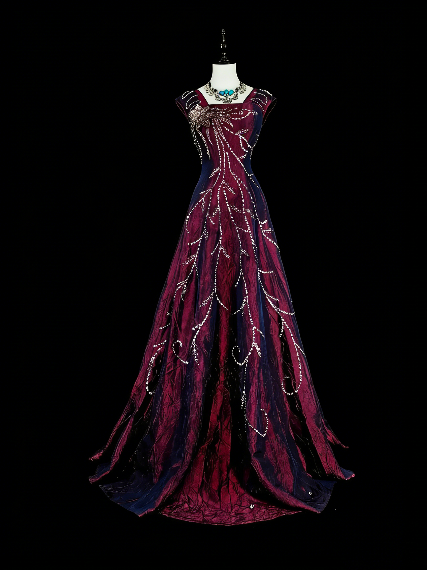 Vintage Prom Dresses A line Square Neck Purple With Beading 1970s Long Formal Gown N2700