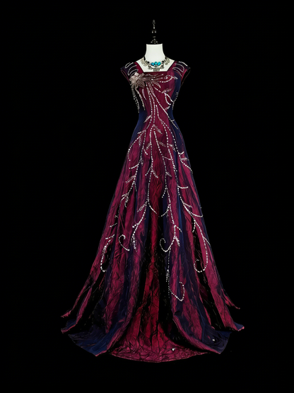Vintage Prom Dresses A line Square Neck Purple With Beading 1970s Long Formal Gown N2700