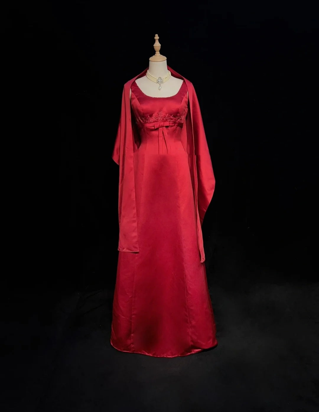 Vintage Prom Dresses Inspo A line Square Neck Red Satin 80s Long Formal Gowns With Cape N2857