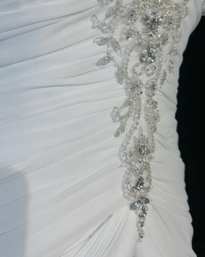 Timeless Wedding Dresses Mermaid Spaghetti Strap White Chiffon With Scarf Long Bridal Gown N3063