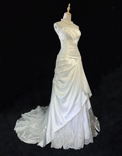 Unique Wedding Dresses Mermaid Spaghetti Strap ivory With Ruffled Appliqued Long Bridal Gown N3631