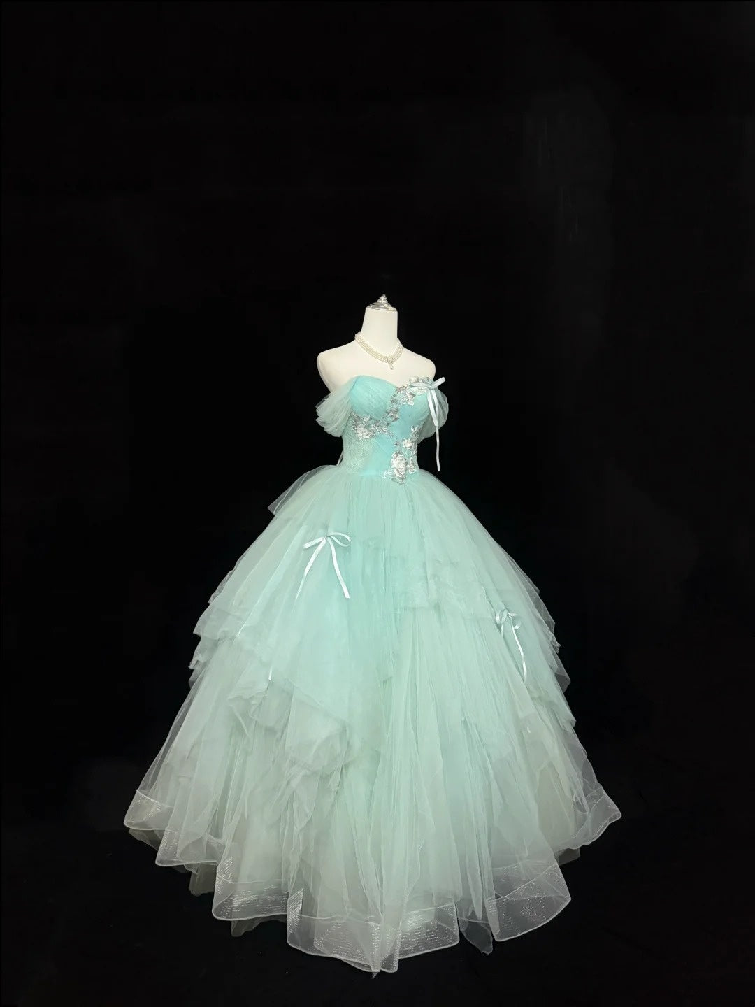 Sweet 15 Quinceanera Dress Ball Gown Off Shoulder Blue Appliques Tulle 15th Birthday Gown RC0137