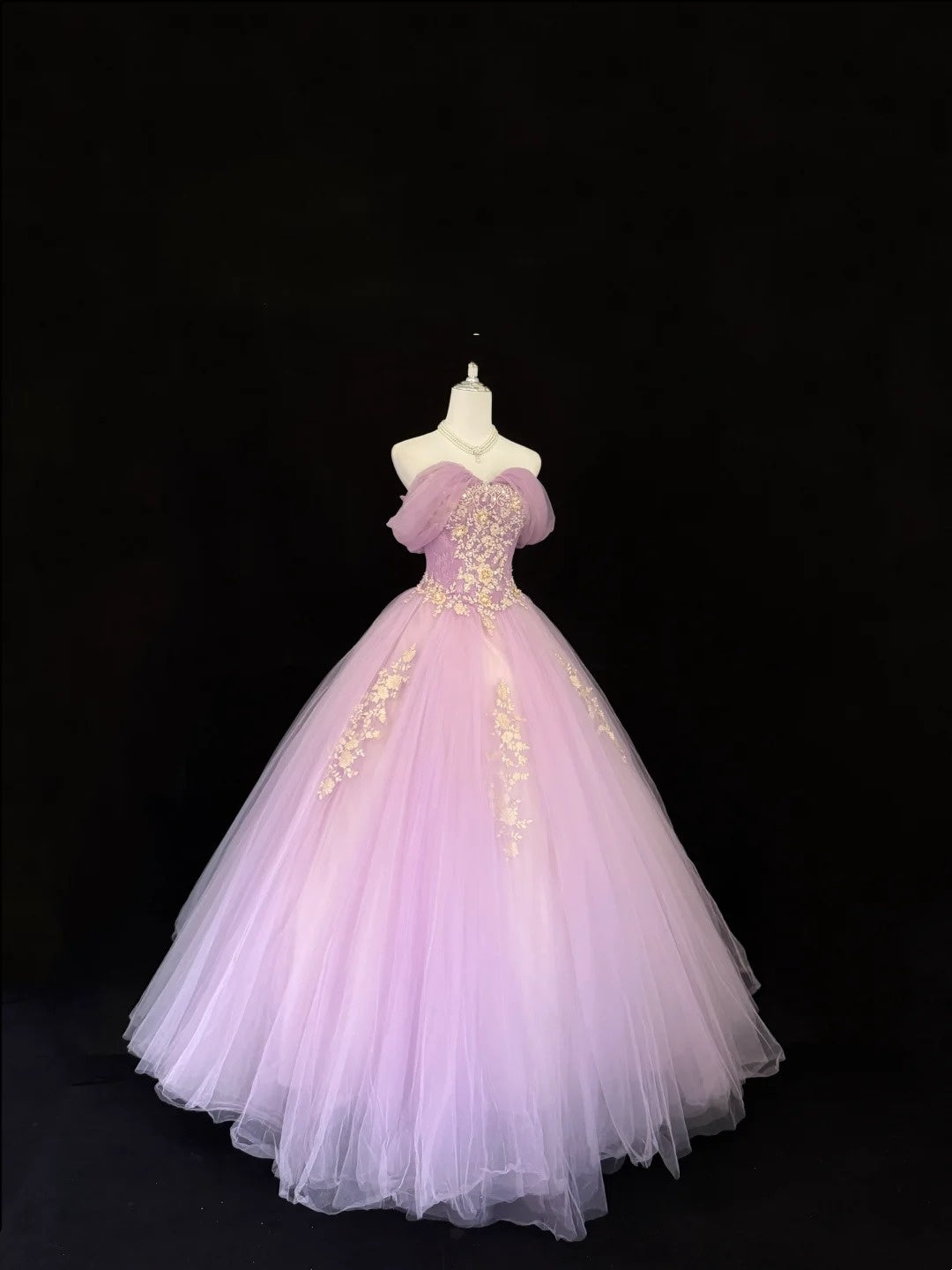 Sweet 16 Dresses Long Ball Gown Off Shoulder With Sleeves Lilac Lace Tulle Sweet Sixteen Birthday Gown RC0369
