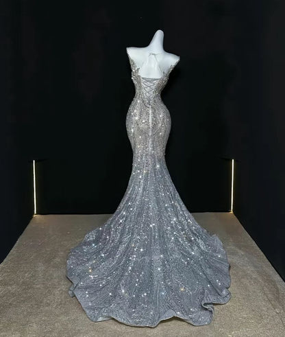 Classy Prom Dresses Mermaid Beautiful Sparkle Red Carpet Evening Gown Long Formal Dress N4042