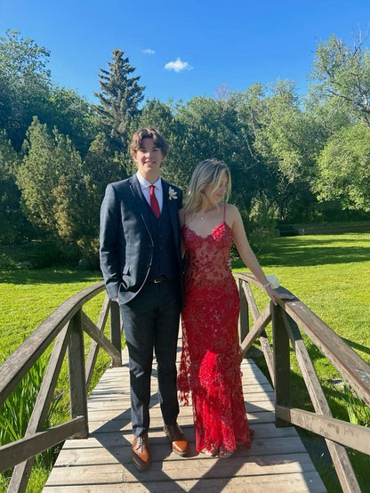 Amazing Mermaid Spaghetti Straps Red Sequin Long Prom Dresses Inspiration Party Dress Prom Gown RB1302