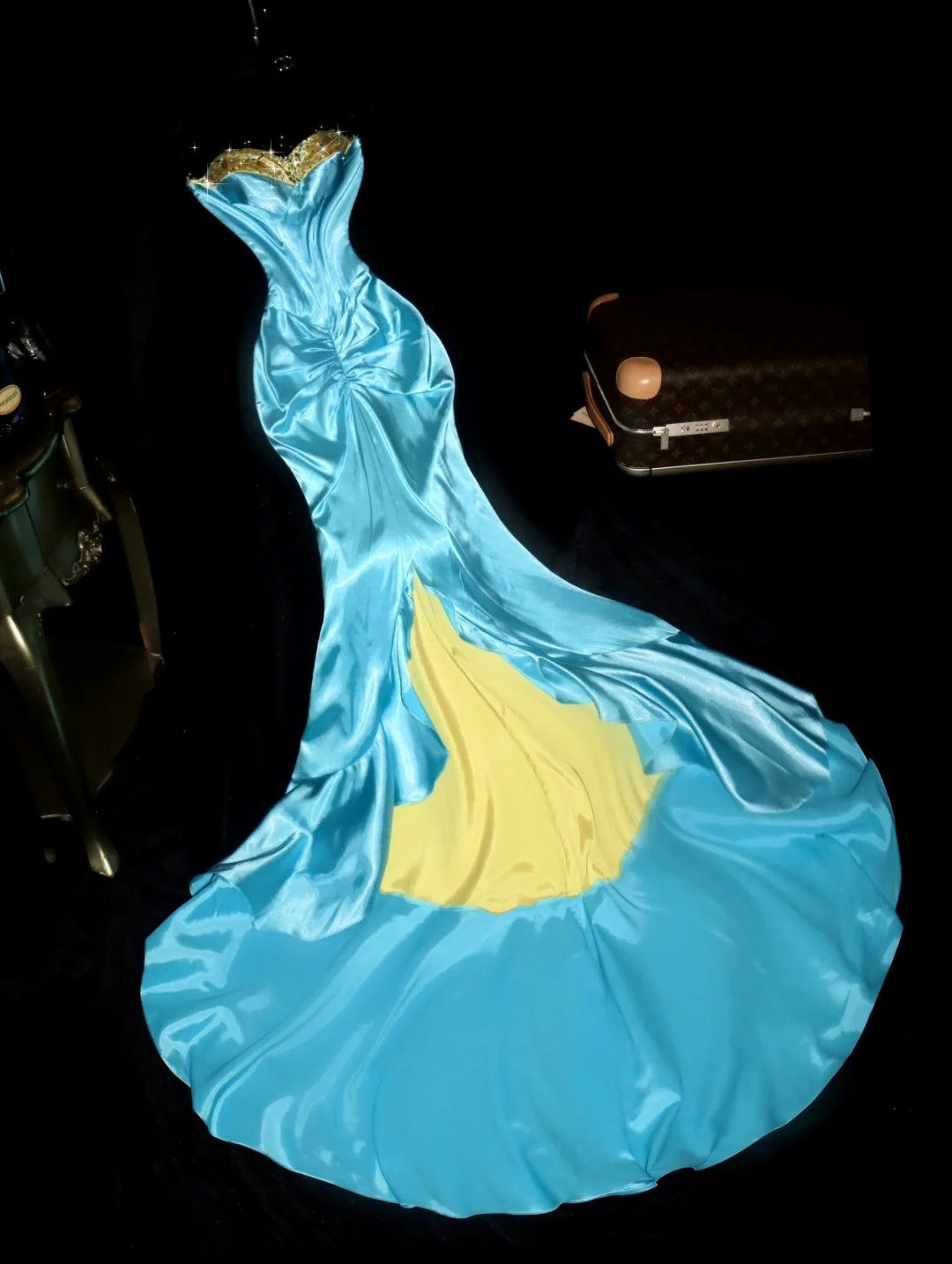 Glamorous Mermaid Sweetheart Blue Satin High School Dances Prom Dresses 8th Grade Formal Outfits With Beading RB8467